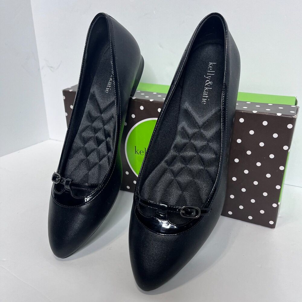 Kelly & Katie Womens Black Low Wedge Slip On Flats NIB